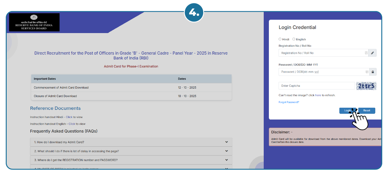 Step 4 - Download RBI Grade B Phase 2 Admit Card