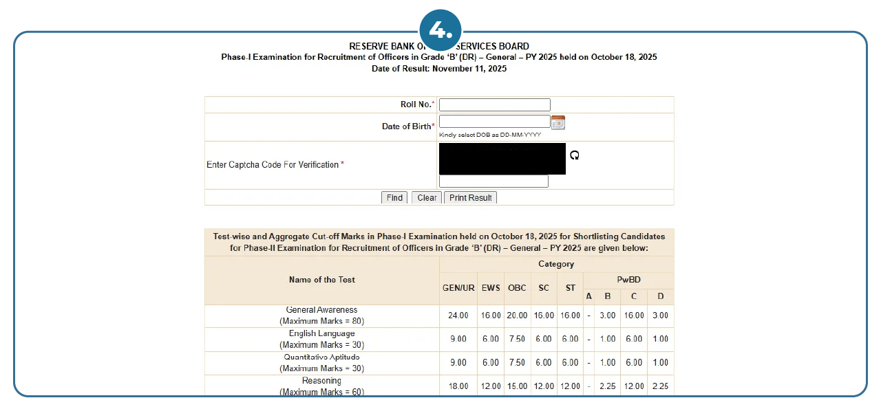 Step 4 - Check RBI Grade B Phase 2 & Final Cut Offs