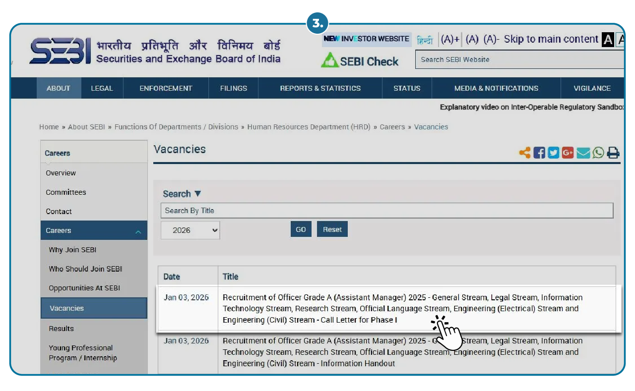 Step 1 - download SEBI Grade A Admit Card
