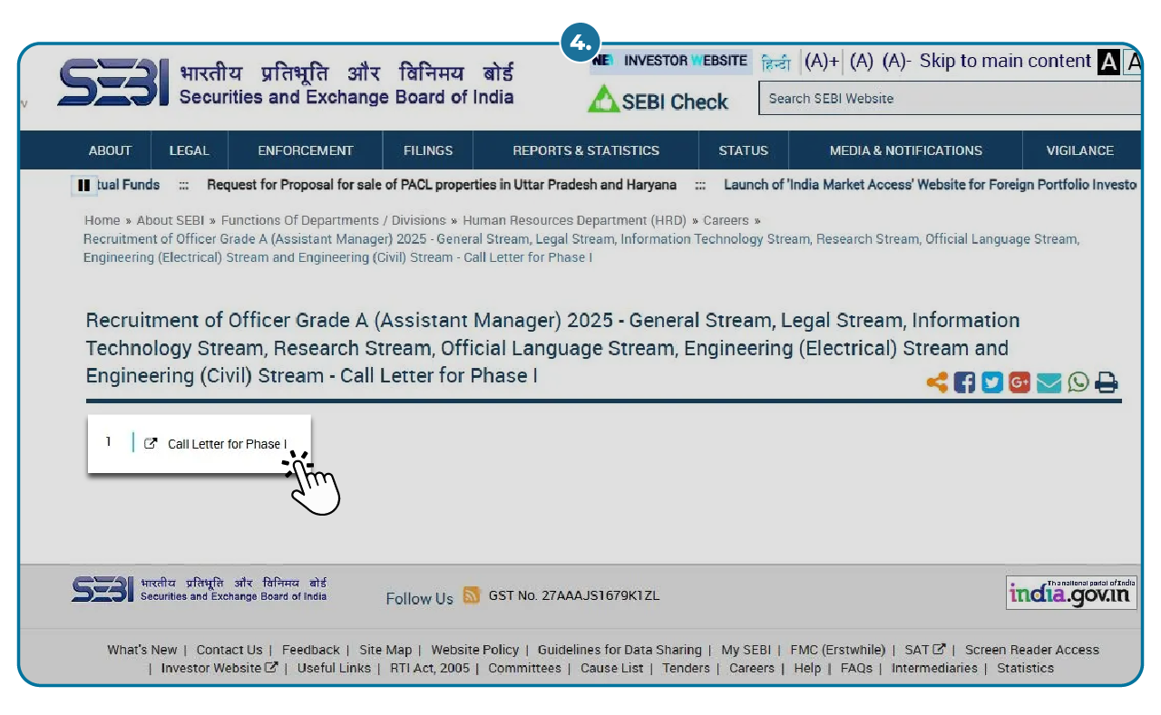 Step 5 - download SEBI Grade A Admit Card