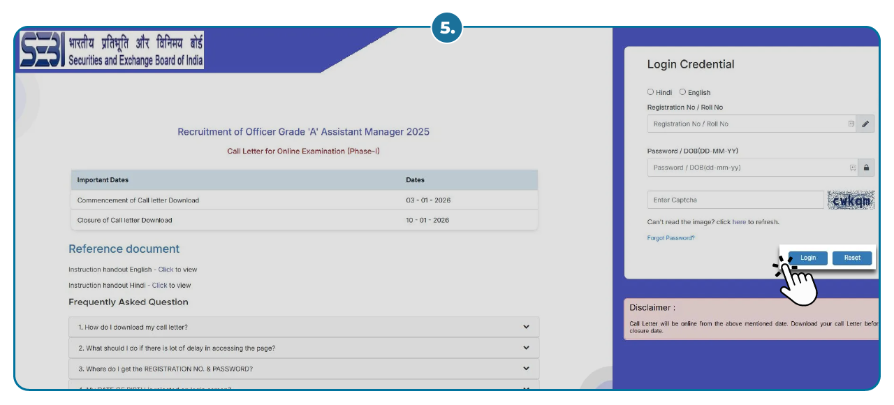 Step 6 - download SEBI Grade A Admit Card