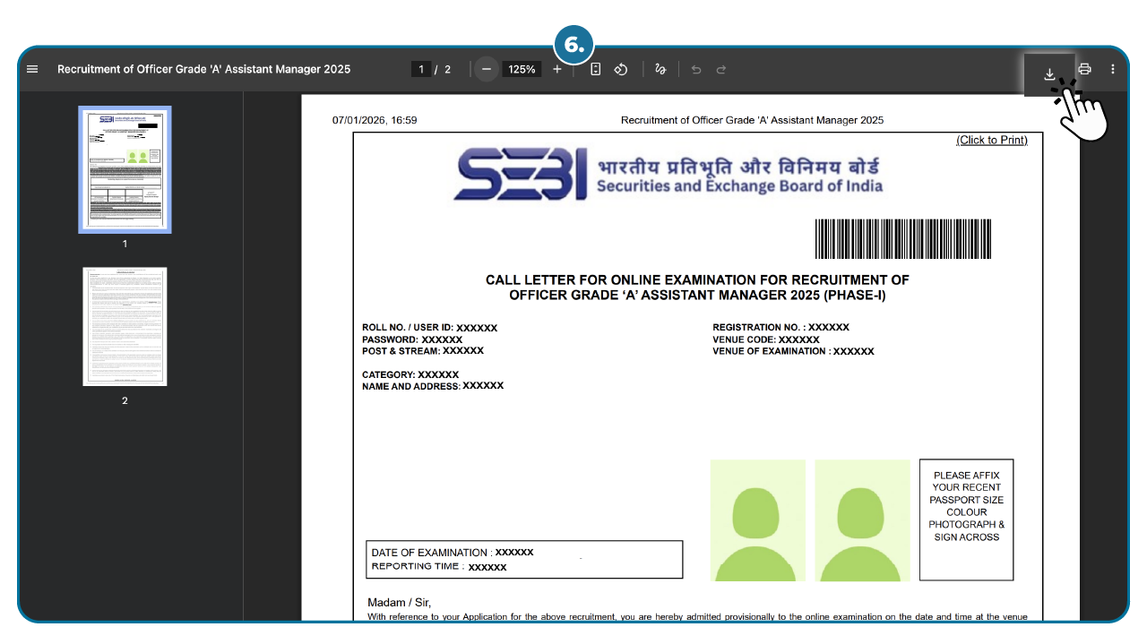 Step 7 - download SEBI Grade A Admit Card