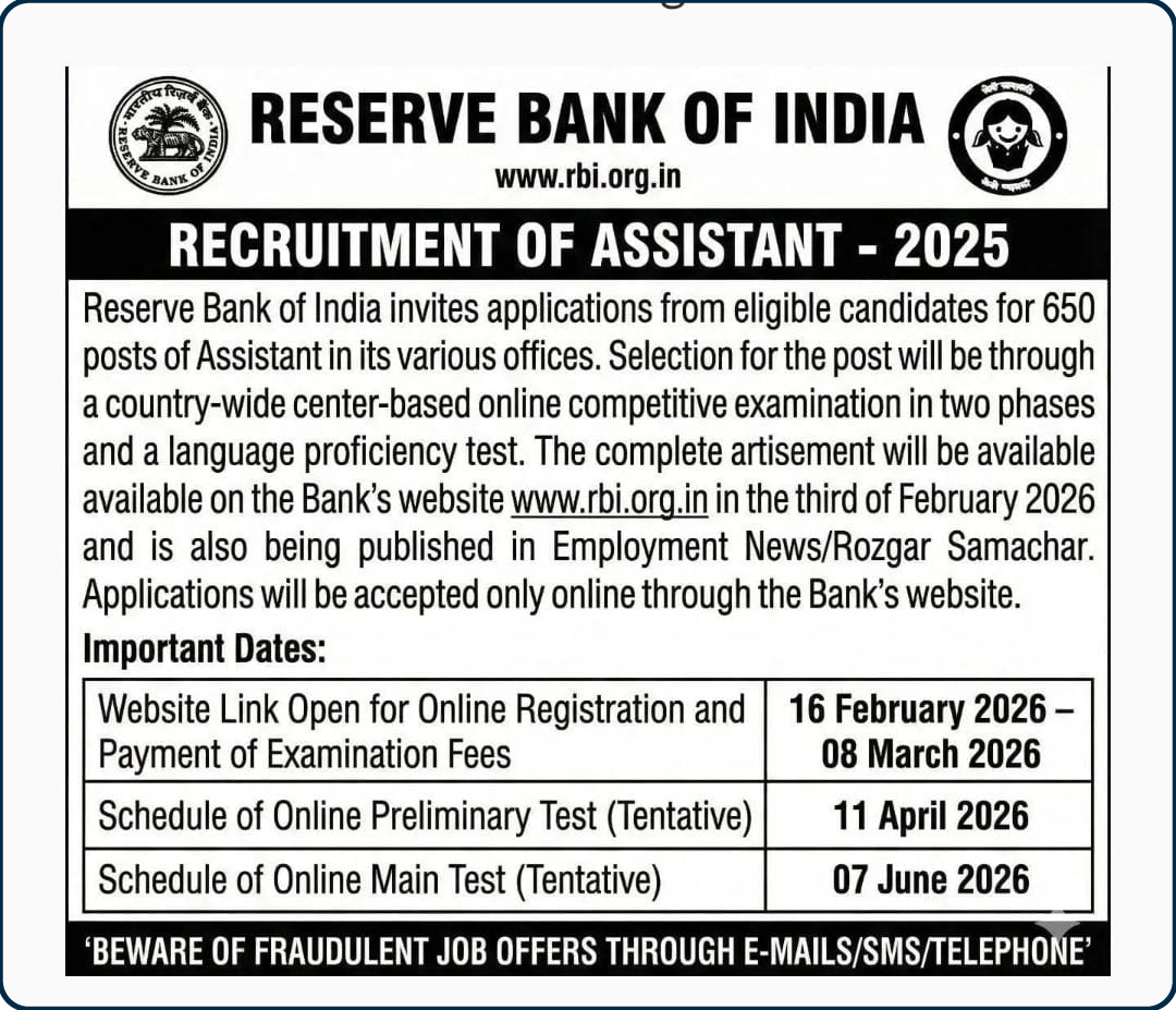 RBI Grade B Newspaper Advertisment 2025