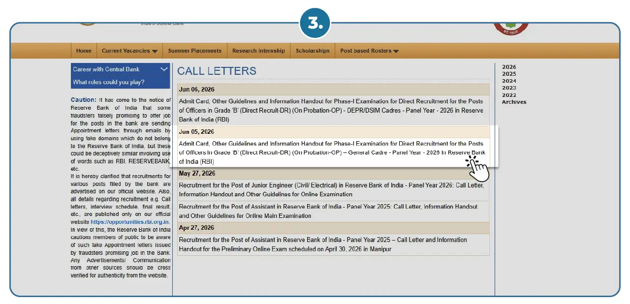 RBI Grade B admit card download step 3 Step 1 - Download RBI Grade B Phase 2 Admit Card