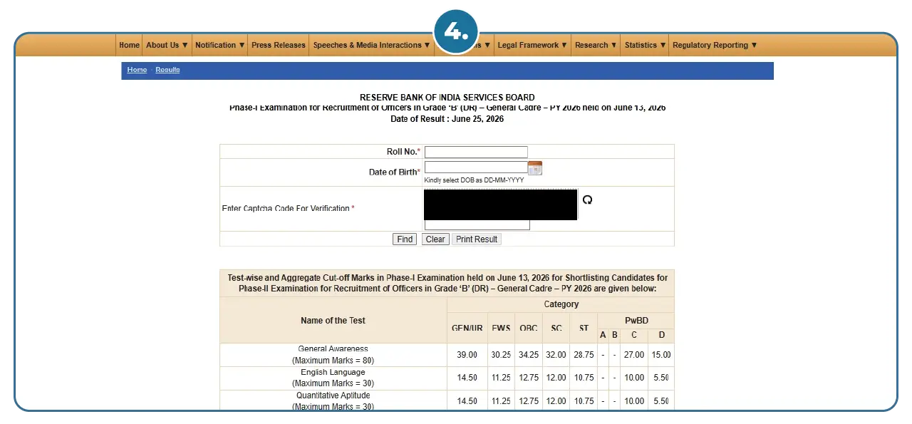 RBI Grade B cutoff check step 4 Step 4 - Check RBI Grade B Phase 2 & Final Cut Offs